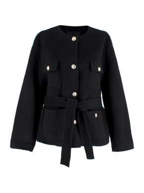 Maje Black Giface Belted Wool-blend Jacket
