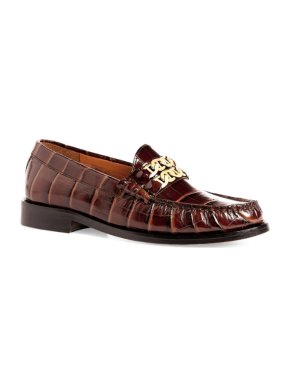 Sandro Brown  Croc-Embossed Leather Loafers