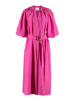 Acler Linen-Blend Magenta Belted Midi Dress