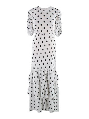 Rixo Evelyn White and Black Polka Dot Midi Dress
