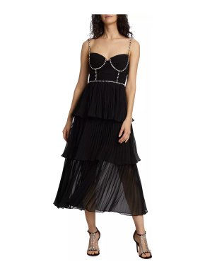 Self-Portrait Bustier Tiered Chiffon Midi-Dress