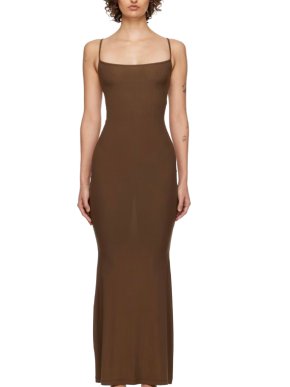 Skims Cocoa Brown Soft Lounge Ribbed Maxi Dress