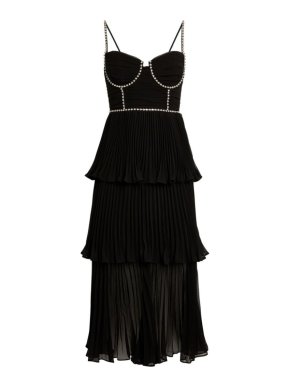 Self Portrait Black Chiffon Tiered Midi Dress