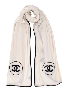 Chanel Cream Cashmere Blend Logo Scarf