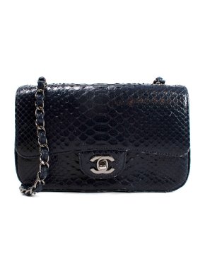 Chanel Navy Mini Rectangular Python Flap Bag