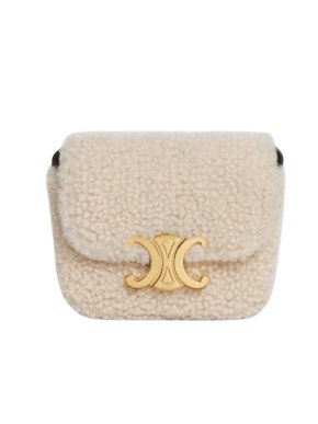 Celine Cream Mini Shearling Triomphe Shoulder Bag