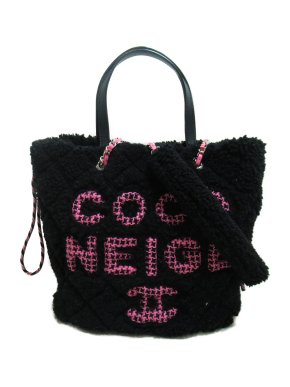Chanel Black and Pink Shearling Coco Neige Bucket Bag