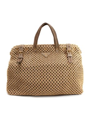 Prada Beige Crochet Suede Trimmed Bag