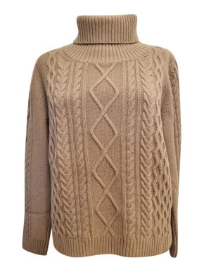 Max Mara Camel Roll Neck Argyle Knit Jumper