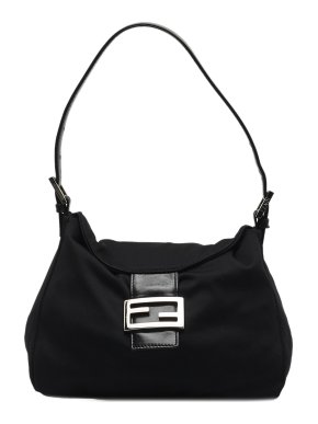 Fendi Black Neoprene Double Flap Baguette