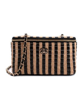 Chanel Raffia Jute Striped Small Vanity Case with Chain