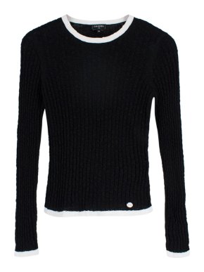 Chanel Black & White Ribbed Knit Long Sleeve Top
