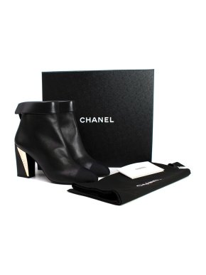 Chanel Black Lambskin Collar and Grosgrain Detail Ankle Boots