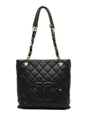 Chanel  Black Caviar Leather Petite Shopping Tote with Gold Hardware