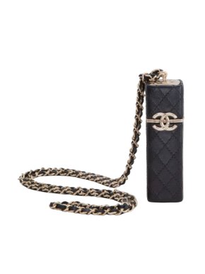 Chanel Black CC Lambskin Lipstick Case on Chain