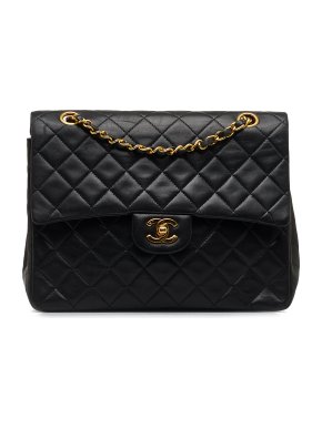 Chanel Vintage Black Medium Tall Classic Lambskin Double Flap Bag