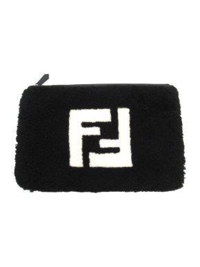Fendi Black Shearling Logo Clutch
