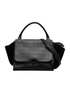 Celine Black  Croc Embossed Small Trapeze Bag