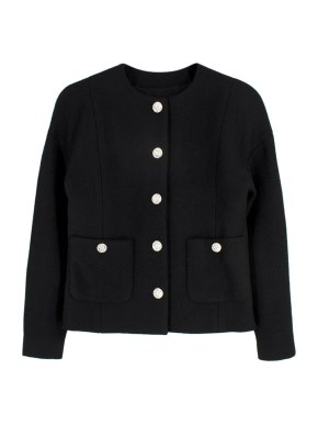 Chanel Classic Black Wool Silver Logo Button Jacket