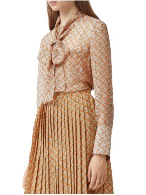Burberry Orange Monogram Silk Pussy-bow blouse