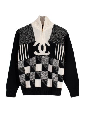 Chanel CC Colorblock Quarter Zip Cashmere Sweater