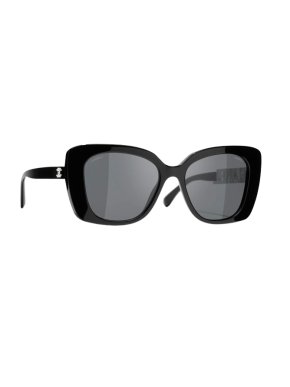 Chanel New Season Black Square Frame Sunglasses with Logo Detail