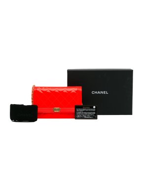 Chanel Red and Orange Patent Leather Boy Wallet on Chain