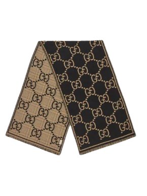 Gucci Black & Beige GG Wool Scarf