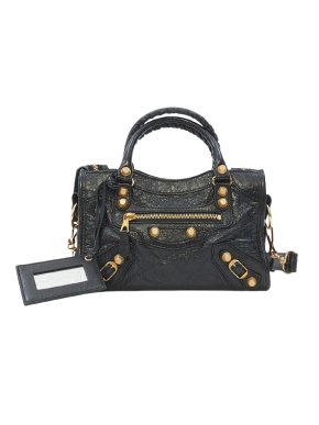 Balenciaga Black Crinkled Leather Mini City Bag