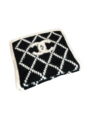 Chanel Black & White Diamond Knit Cashmere Blend Scarf