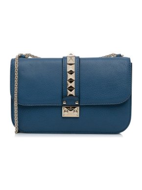 Valentino Garavani Blue Leather Medium Rockstud Glam Lock Bag