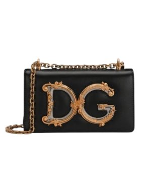 Dolce & Gabbana Black Leather DG Girls phone bag