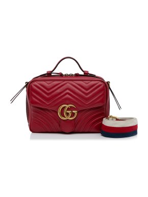 Gucci Red Small GG Marmont Matelasse Top Handle Bag