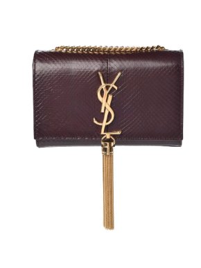 Saint Laurent Medium Burgundy Snake Embossed Kate Tassel Bag