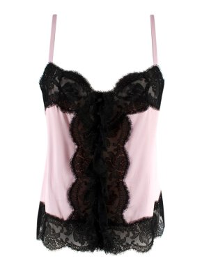 Dolce & Gabbana Pink & Black Silk Lace Trimmed Cami Top