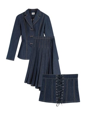 Dior Denim Blazer, Bustier and Asymmetric Skirt Set