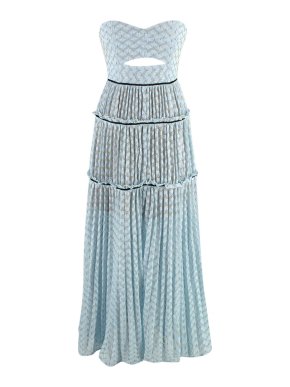 Self Portrait Baby Blue Bandeau Chevron Knit Maxi Dress