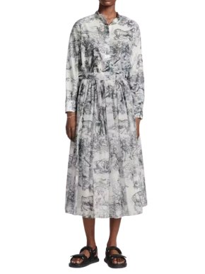Dior White and Navy Blue Toile de Jouy Midi Skirt