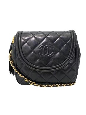 Chanel Vintage Black Lambskin Single Flap Bag with Tassel Detail
