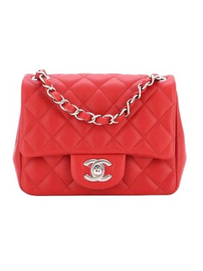 Chanel Red Lambskin Mini Square Single Flap with Silver Hardware