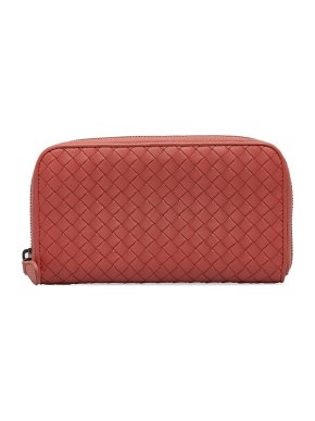 Bottega Veneta Burnt Orange Intrecciato Leather Zip Around Long Wallet