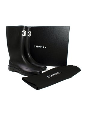 Chanel '22 Black CC Rubber Rain Boots