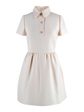 Dior Cream Short Sleeve Wool Collared Dress