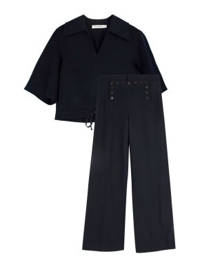 Dior Navy Woollen Blouse and Wide Leg Trouser Suit