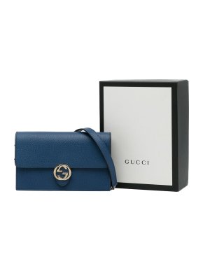 Gucci Blue Grained Leather Interlocking G Dollar Wallet on Chain