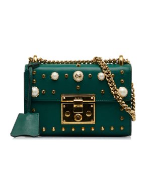 Gucci Green Pearl Studded Padlock Shoulder Bag