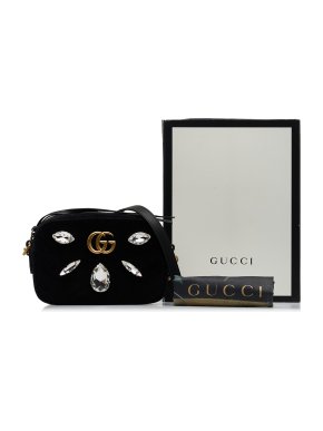 Gucci Black Mini Crystal Embellished Velvet Crossbody Bag