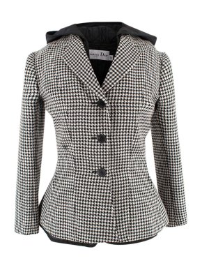 Dior Two-In-One Houndstooth Blazer with Macrocannage Hooded Underlay