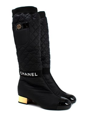 Chanel Black Two-in-One Nylon Pocket Detail Knee High Sock Boots