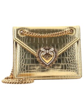 Dolce & Gabbana Gold Croc Embossed Leather Mini Devotion Crossbody Bag